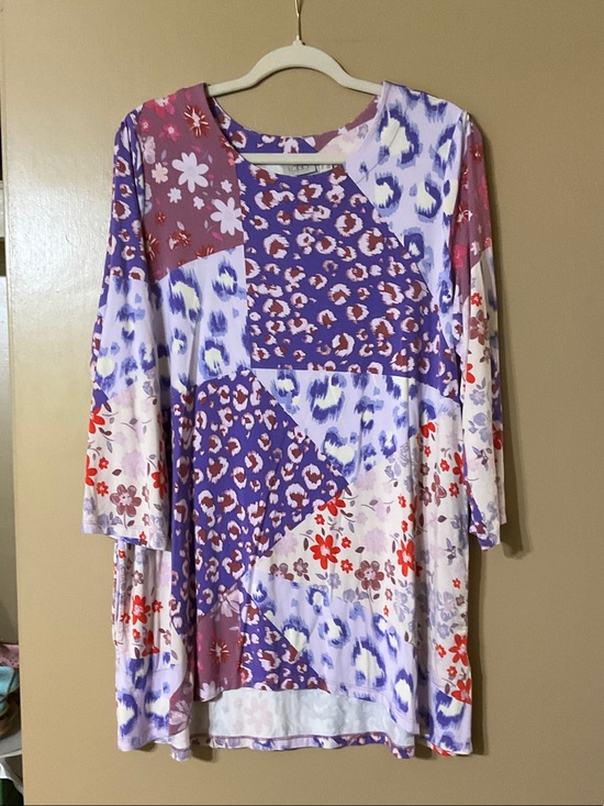 LOGO by Lori Goldstein Tops - LOGO Patchwork Floral & Animal Print Tunic Top